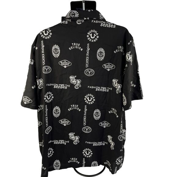 New Mens True Religion Short Sleeve AOP Resort Shirt Size XXL NWT Black Viscose - Picture 8 of 8